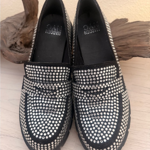 Madden Nyc Shoes - Madden NYC Black and Silver Embellished Loafers